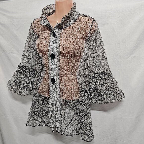 Damee Inc. Sheer Net Sequined Wired Collar Women Jacket Size XL Floral - Picture 5 of 13